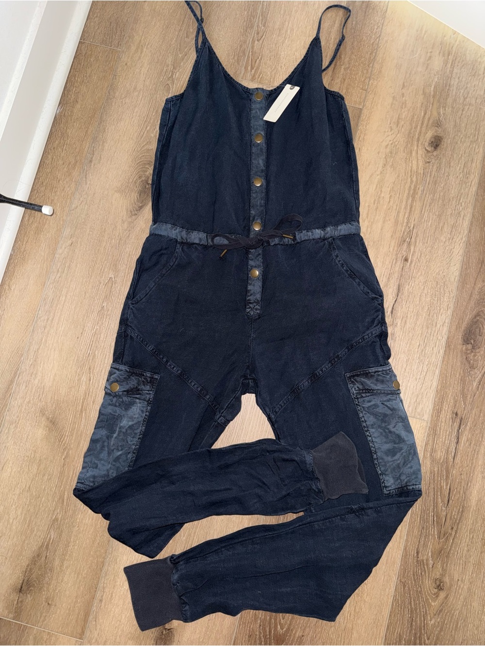 NWT Young Fabulous Broke YFB Anthropologie Navy Blue Linen Jogger Jumpsuit XS